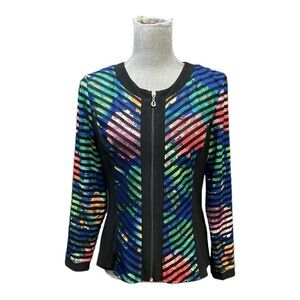 T & W Designs  Art Deco Floral Multicolored
Weave Mesh Jacket Size M